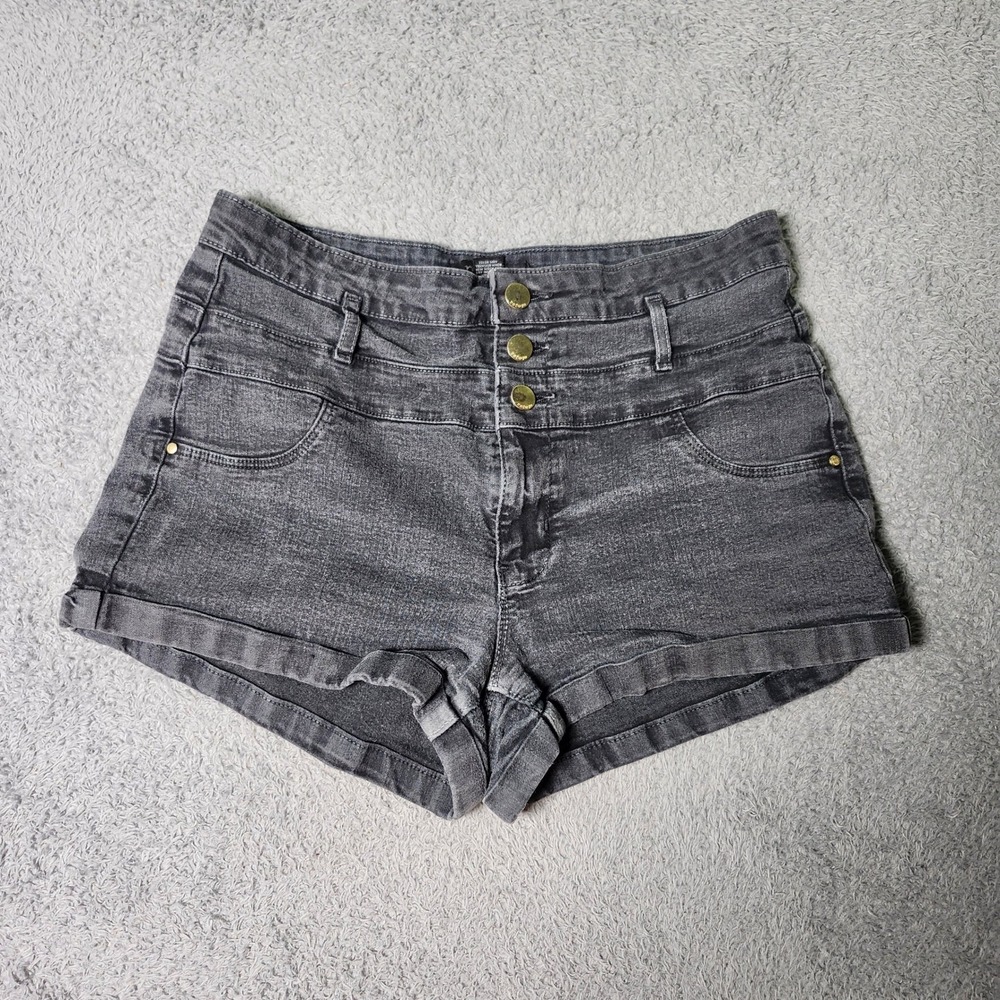 Refuge Womens 8 Shorts Gray High Waisted Acid Wash Stretch Denim 3 Button